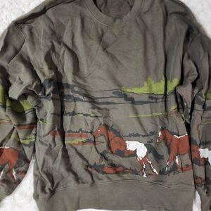 Army Green Running Horses Overs Shirt